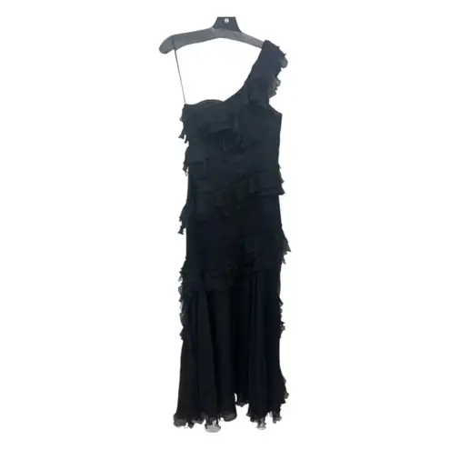 New AMUR Harlow Maxi Dress in Black Silk Sheer Formal One Shoulder Gown Size 4