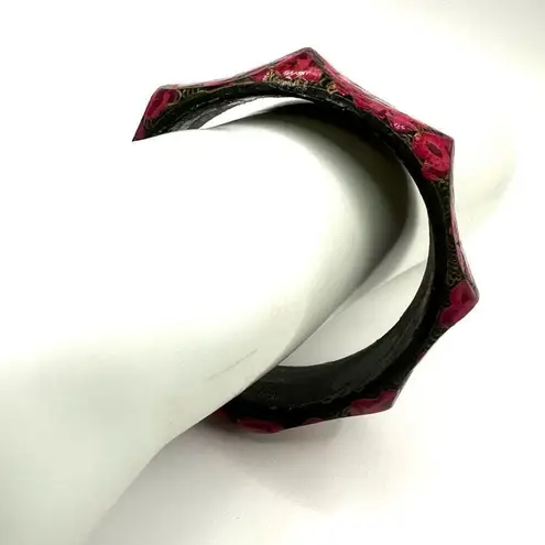 Pink floral hand painted wooden bangle bracelet