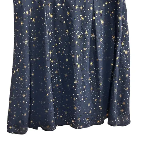 Allegra K Women's Star Print A-Line Short Dress Blue Gold Stars Size M