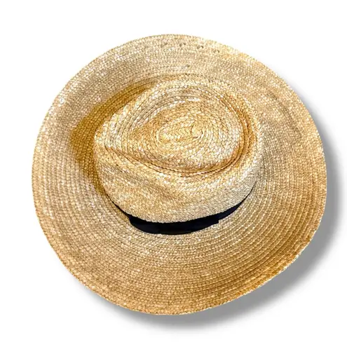 Brixton Straw Boater Hat Women’s Size Small Wide Brim Black Band Summer Tan