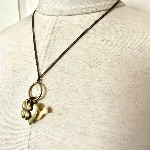 Dove Heart,  and clover charm Necklace