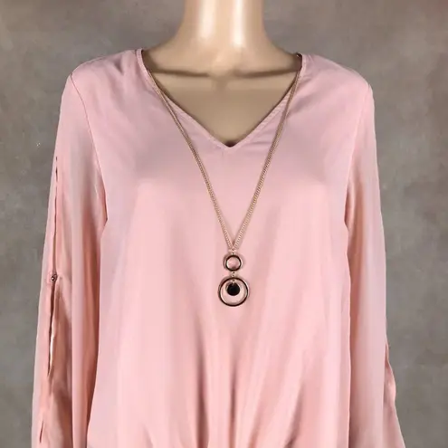 Thalia Sodi Pink Long Sleeve Chiffon Blouse with Necklace MEDIUM