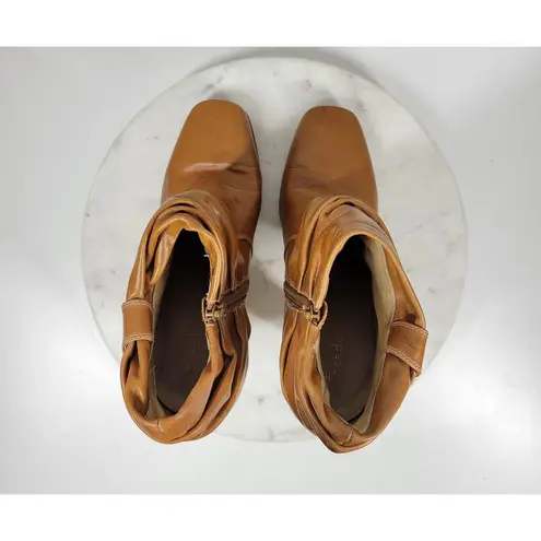 Facade Zena Ankle Boots Womens 10 Brown Leather Gathered Snap Platform Heeled Tan