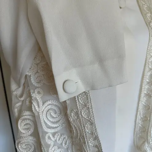 Vintage Lace Vest Blouse Size L Ivory White Long Sleeve Button Down 90s Size L