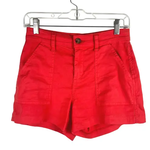Evereve Women's Red Linen Blend High Waist Shorts - Size 26