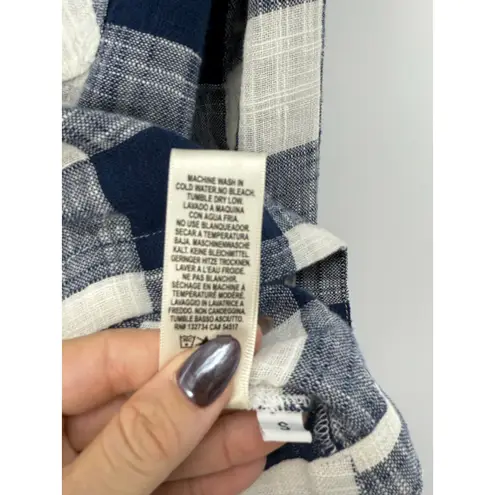 Cloth & Stone  Plaid Button Back Top Small Navy Linen Blend Anthropologie Cottage thumbnail 8