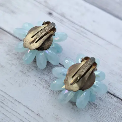 Vintage Clip On Earrings Large Light Green Stamped Western Germany