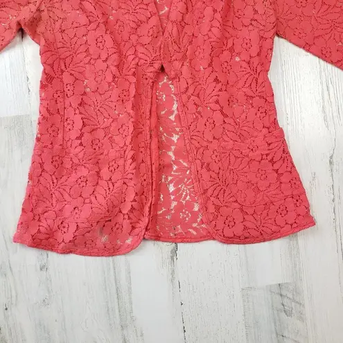 Pinky Lace 3/4 Sleeve Open Front Pink Lace Blazer Jacket Women's Size Small