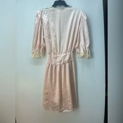 Sarah Blue Elegant Pink Lace Trim Robe Size M