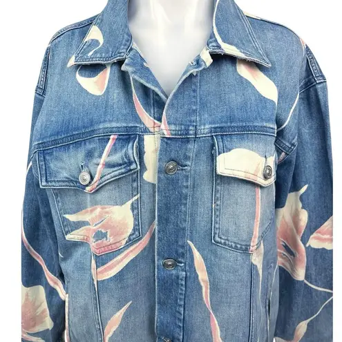 Hudson Women's Blue Floral Print Graphic Button Down Denim Jean Jacket Size M