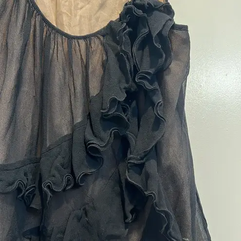 matty m 100% silk Elegant Black Ruffled Women's Top size XS.