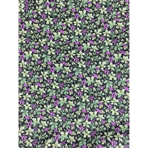 Vintage Green Leaf Purple Grape Collard Prairie Cottage Coquette Midi Dress Size M