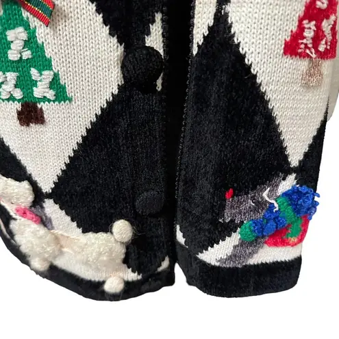 Christmas Argyle Cardigan Sweater Black Poodles Wreaths Trees More Dogs Medium