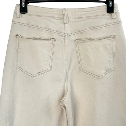 Avec Les Filles SZ 8 Wide Leg Pleated Crop Jeans Stretch Hi-Rise Zip-Fly Cream