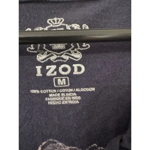 IZOD Vtg Cotton Purple Floral Print Long Sleeve Ruched Neck Top Blouse M Y2k