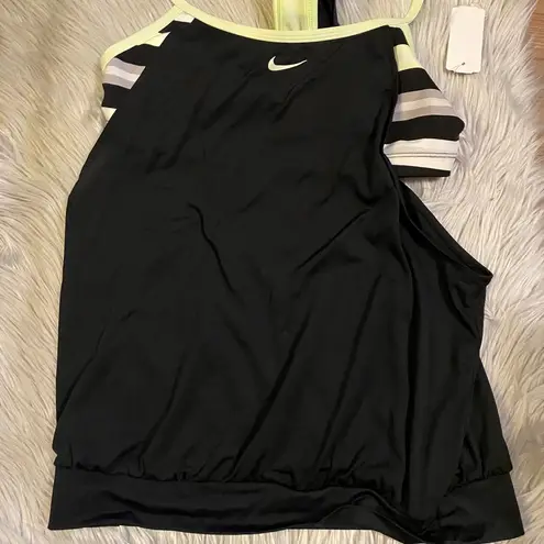 Nike 🆕  Black Athletic Shirt with Built in Striped Sports Bra