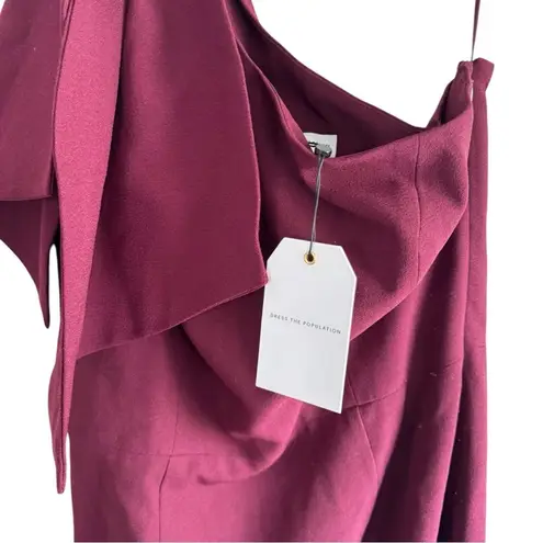 Dress the Population Tiffany One Shoulder Bow Detail Midi Sheath Large Burgundy