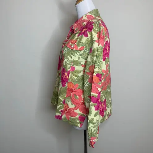 Vtg Floral Cotton Pearl Button Jacket Medium Pink