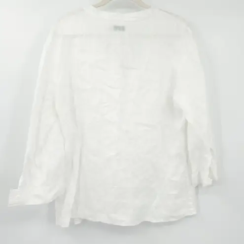By the Sea Womens Beachy Coastal Lagenlook 100% Linen Long Sleeve Blouse Size L White Size L