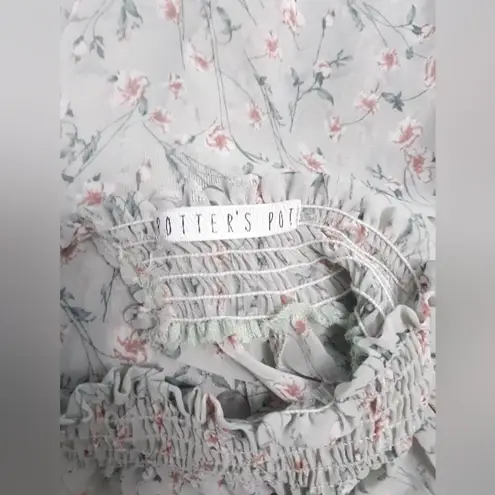 potter's pot sheer green floral blouse