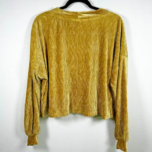 NWT Baevely Crushed Velvet Button Front Cardigan Top Gold Mustard Size S Cozy Size L