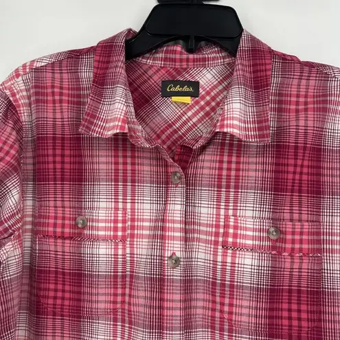 Cabela's  Pink Plaid Button Up Shirt Long Sleeve Pockets Stretch Collared Size M