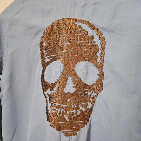 Zadig & Voltaire Jacket Light Blue Military Style Skull Zip Up Patch Casual