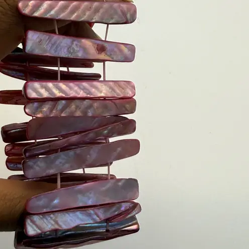 Stretch Bracelet Pink Iridescent Shell Tile Boho Jewelry 80s 90s Retro