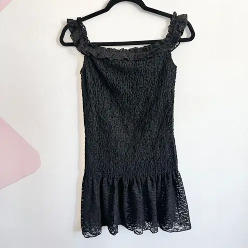 Black Lace Ruffle Hem‎ Dress, Coquette, Goth, Y2K, Romantic, Lolita, Medium