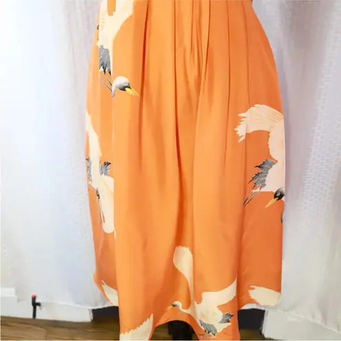 Moulinette Soeurs Anthropologie Crane Silk Halter Dress Tangerine Orange size 4