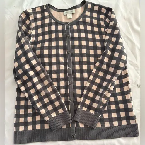 Christopher & Banks Women's Sweater Pink/ Grey Checkerboard Button Down Sz L