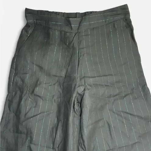 Forest green cotton pants with sparkly gold and blue pinstripe accents NWT