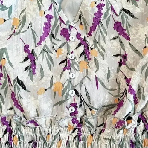 Bohme NWT Dress Flutter Sleeve Floral Midi Dress Slate Lavender Size Medium NEW
