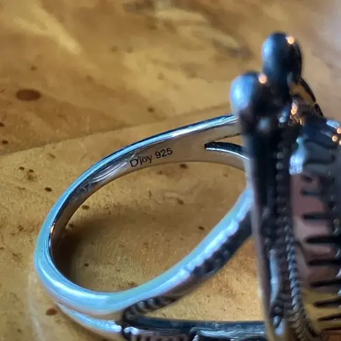 Genuine White Buffalo Sterling Silver Horseshoe Ring Size 7 Black