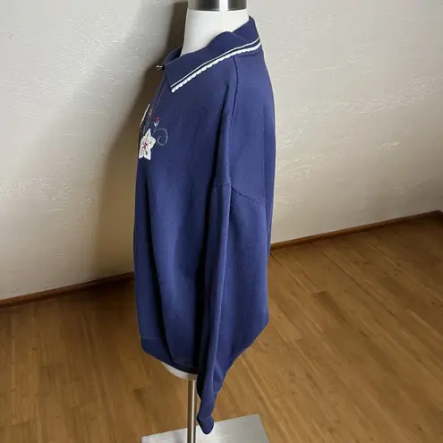 VTG Bold Spirit Sweater Womens Size XL Blue Hearts Stars Print Collar Crewneck