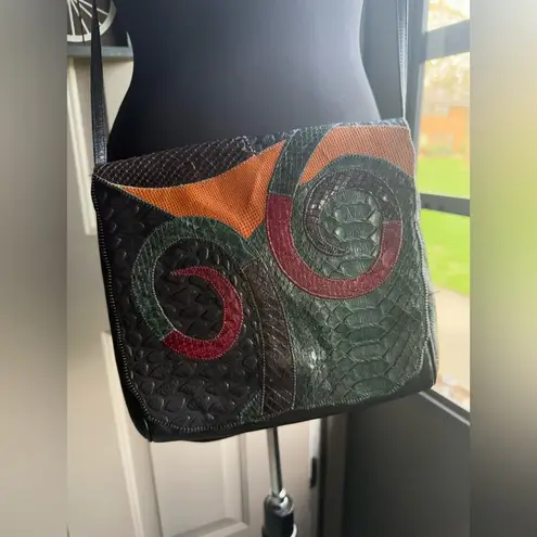 Carlos Falchi Vintage snakeskin leather abstract fold over shoulder purse