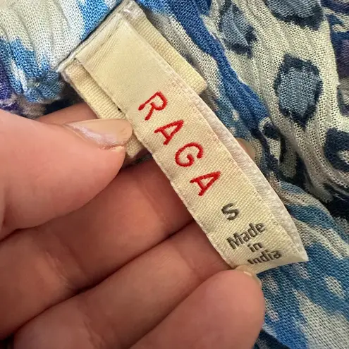 Raga | Blue and Mustard Boho Tiered Midi Halter Neck Ruffle Sundress | Small