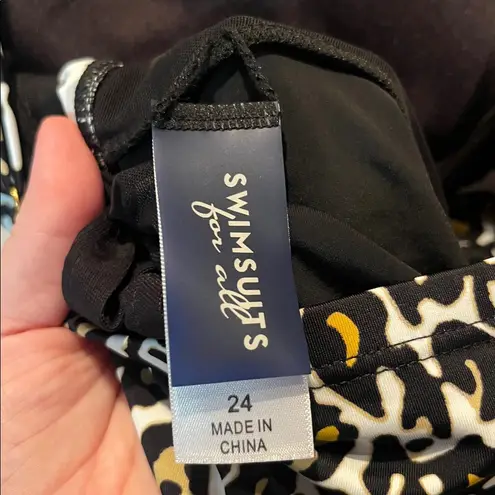 Swimsuits for All Women’s Leopard Print Swim Dress Size 24 Black