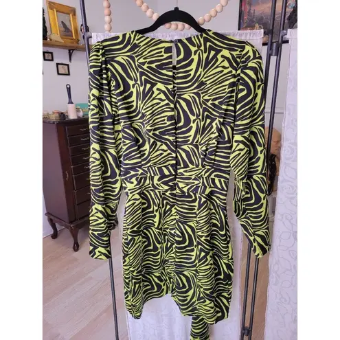 Rent the runway size 4 low cut ronny kobo zebra print green dress ruffle animal