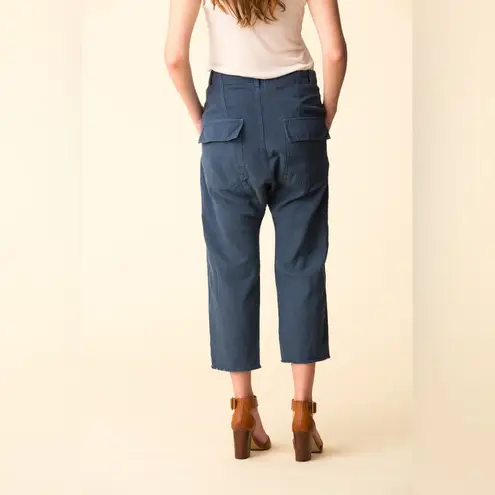 Nili Lotan Luna Cotton Linen Blend Twill Crop Pants Navy Blue Size 2