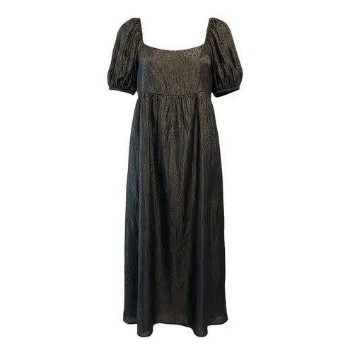 Moon River Black Swiss Dot Puff-Sleeve Maxi Dress Size Large