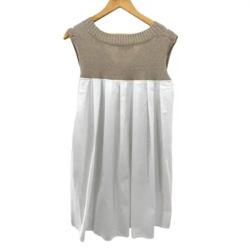 En Saison Sleeveless Knit Tunic Top M Beige Sweater Vest Shirt Hem Tie Waist Tan Size M