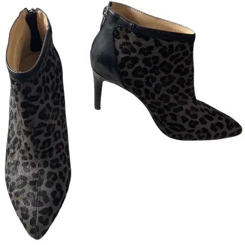 Adrienne Vittadini Nyla calf hair leopard print high heel booties size 7.5