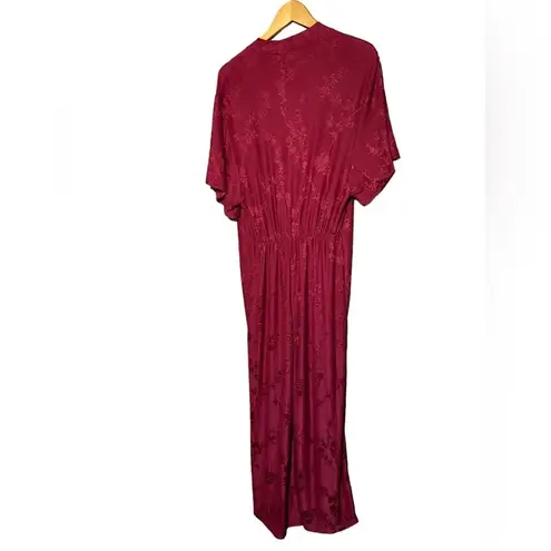 ZARA NWT‎  RED BURGUNDY WIDE LEG FLORAL PRINT JACQUARD JUMPSUIT BELT SIZE SMALL