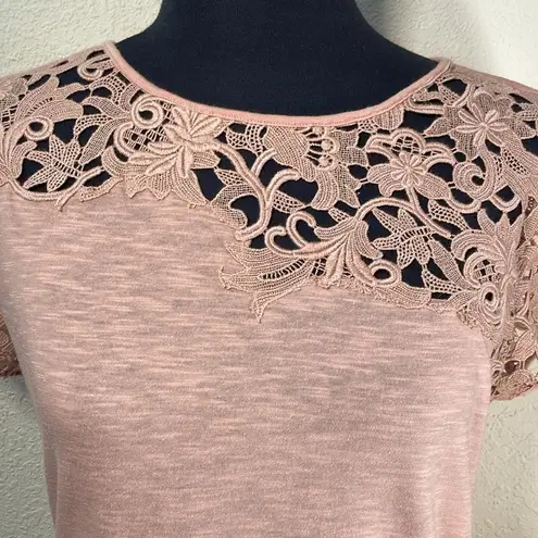 Sundance Lace cap sleeve crocheted embroidered floral see through burnout t-shirt