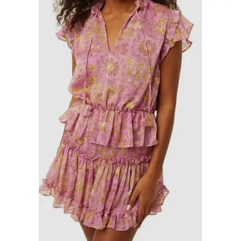 MISA Los Angeles NWT Lilian Split-Neck Floral Ruffle Mini Dress Size Large