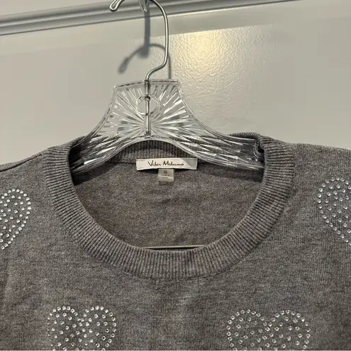 Vila Milano Grey Knit Rhinestone Heart Accent Sweater size Small