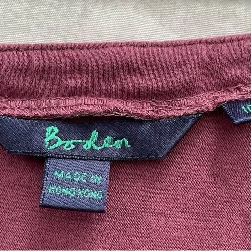 Boden maroon dark red blouse w/silver sequin deep round neck, size 8 preppy