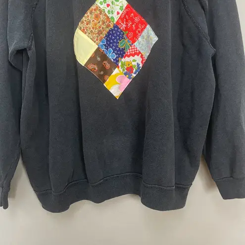 Vintage Patchwork Sweatshirt Black Size Large Quilt Patch One