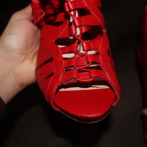 Womens Vince Camuto Narrital Lace Up Caged Dress Sandals 7 1/2 Red Size 7.5